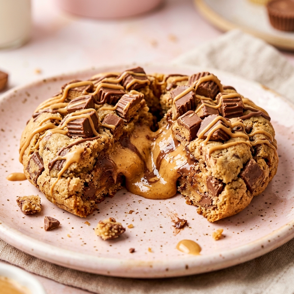 Reese's Peanut Butter Cup Cookie stuffed with peanut butter cups