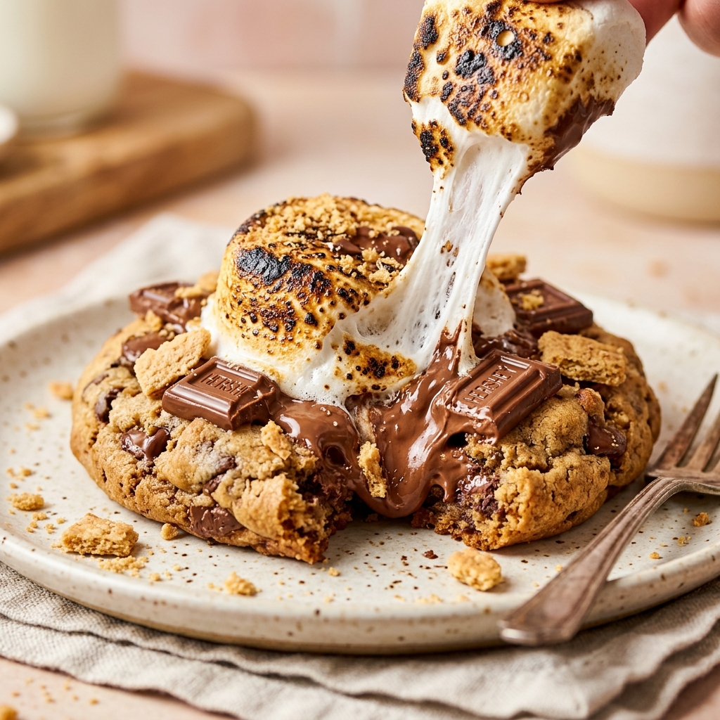 Campfire S'mores Cookie with toasted marshmallow and milk chocolate